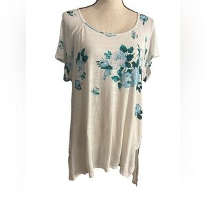 Women’s Lucky Brand tunic top size Large short sleeve linen blend floral boho